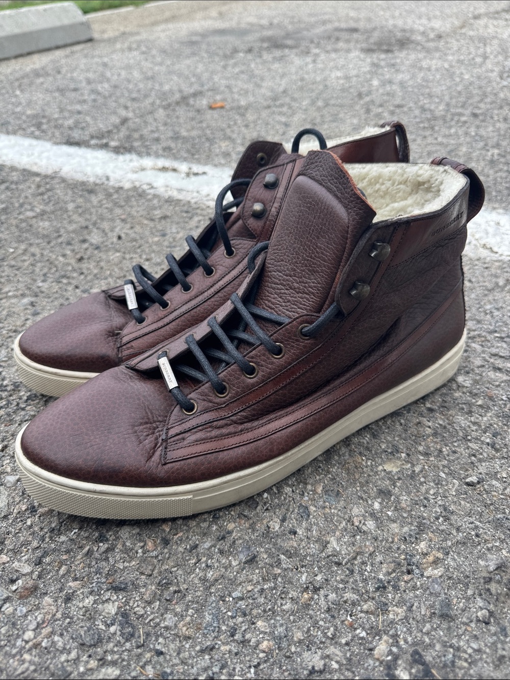 Burberry Brown Leather High-Top Sneakers with Cream Sole